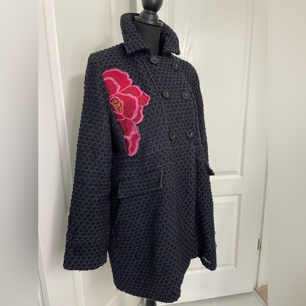 Desigual peacoat wool mix embroidery IT 46 fits US L coat